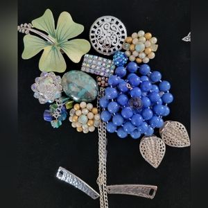 Vintage and Contemporary jewelry art framed Silver And Blues